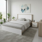 Κρεβάτι Athos pakoworld σε sonoma-λευκή απόχρωση 140x200εκ-383-000096