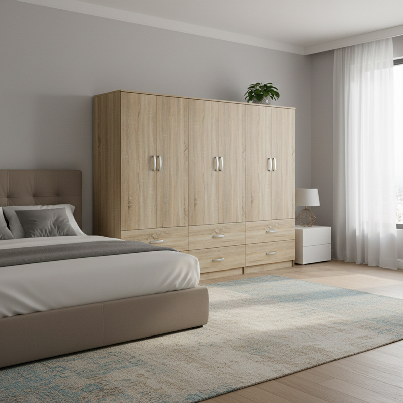 Ντουλάπα εξάφυλλη με συρτάρια Lego pakoworld sonoma 240x42x180εκ-383-000201