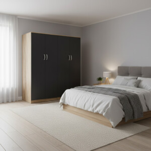 Ντουλάπα τετράφυλλη Lego Ι pakoworld sonoma-ανθρακί 160x42x180εκ-383-000247