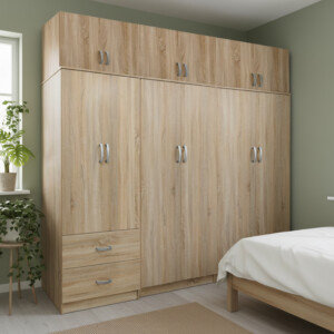 Ντουλάπα εξάφυλλη με πατάρι Lego I pakoworld sonoma 240x42x240εκ-383-000263