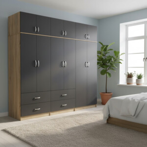 Ντουλάπα εξάφυλλη με πατάρι Lego pakoworld sonoma-ανθρακί 240x42x240εκ-383-000282