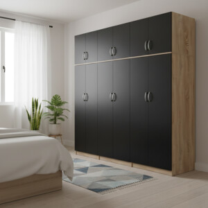 Ντουλάπα εξάφυλλη με πατάρι Lego ΙΙ pakoworld sonoma-ανθρακί 240x42x240εκ-383-000288