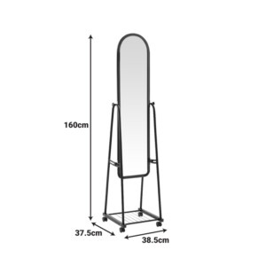 Καθρέπτης τροχήλατος Lomna pakoworld pp-μεταλλικός με ράφι σε μαύρη απόχρωση 38.5x37.5x160εκ-384-000009