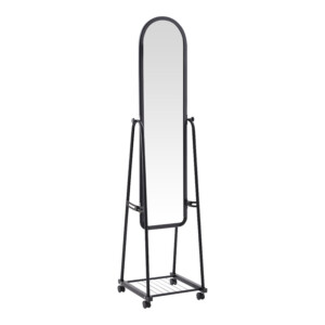 Καθρέπτης τροχήλατος Lomna pakoworld pp-μεταλλικός με ράφι σε μαύρη απόχρωση 38.5x37.5x160εκ-384-000009