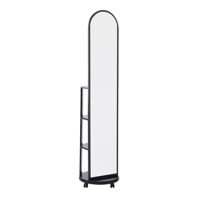 Καθρέπτης τροχήλατος Espero pakoworld mdf με ράφια σε μαύρη απόχρωση Φ34x170εκ-384-000013