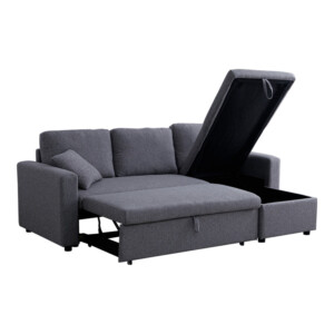 Γωνιακός αναστρέψιμος καναπές κρεβάτι Kamore pakoworld με αποθηκευτικό χώρο γκρι ύφασμα 223x146x85εκ-389-000004