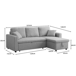 Γωνιακός αναστρέψιμος καναπές κρεβάτι Kamore pakoworld με αποθηκευτικό χώρο γκρι ύφασμα 223x146x85εκ-389-000004