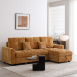 Γωνιακός αναστρέψιμος καναπές κρεβάτι Comfie pakoworld με αποθηκευτικό χώρο camel ύφασμα 260x156x98εκ-389-000007