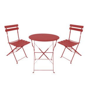 Τραπεζαρία Bistro pakoworld σετ 3τεμ μεταλλική αναδιπλούμενη σε terracotta απόχρωση Φ60x71εκ-400-000015