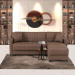 Γωνιακός καναπές-κρεβάτι αναστρέψιμος Stashio pakoworld ύφασμα καφε 202x143x84εκ-418-000003