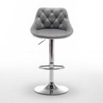 Σετ 2 τεμαχιών Σκαμπό Bar ArteLibre JORDO Με Πλάτη Πτυσσόμενο Γκρι Βελούδο/Μέταλλο 46x46x83-105cm - Image 2