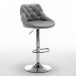 Σετ 2 τεμαχιών Σκαμπό Bar ArteLibre JORDO Με Πλάτη Πτυσσόμενο Γκρι Βελούδο/Μέταλλο 46x46x83-105cm - Image 3