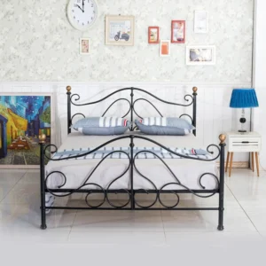Κρεβάτι ArteLibre EVELYN Μεταλλικό Semy Glossy Black 210x159x109cm (Στρώμα 150x200cm) - Image 2