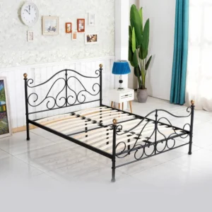 Κρεβάτι ArteLibre EVELYN Μεταλλικό Semy Glossy Black 210x159x109cm (Στρώμα 150x200cm) - Image 4