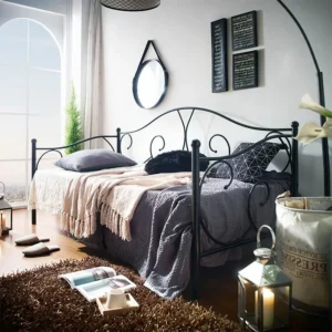 Κρεβάτι ArteLibre MICHAEL Μεταλλικό Sandy Black 209x97x106cm (200x90cm) - Image 3