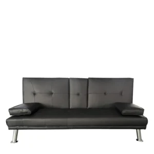 Καναπές Κρεβάτι Τριθέσιος ArteLibre ALFRED Μαύρο PU 164x76.5x79cm - Image 2