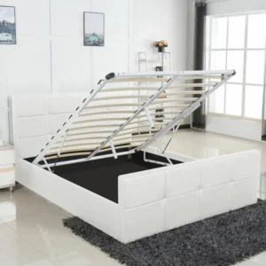 Κρεβάτι ArteLibre ANEMONE Λευκό PU Με Αποθηκευτικό Χώρο 217.5x170.5x100cm (Στρώμα 160x200cm) - Image 4