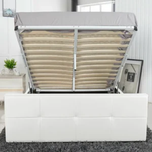 Κρεβάτι ArteLibre ANEMONE Λευκό PU Με Αποθηκευτικό Χώρο 217.5x170.5x100cm (Στρώμα 160x200cm) - Image 5