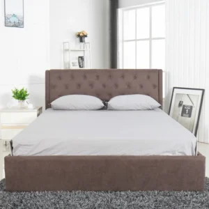 Κρεβάτι ArteLibre ASTER Σκούρο Καφέ Ύφασμα Με Αποθηκευτικό Χώρο 216x170.5x103cm (Στρώμα 160x200cm) - Image 2