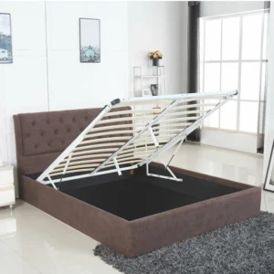 Κρεβάτι ArteLibre ASTER Σκούρο Καφέ Ύφασμα Με Αποθηκευτικό Χώρο 216x170.5x103cm (Στρώμα 160x200cm) - Image 4