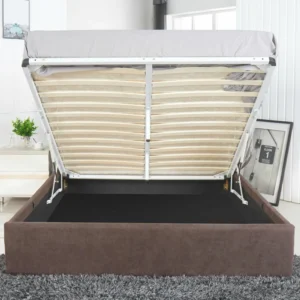 Κρεβάτι ArteLibre ASTER Σκούρο Καφέ Ύφασμα Με Αποθηκευτικό Χώρο 216x170.5x103cm (Στρώμα 160x200cm) - Image 5