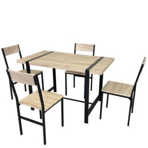 Σετ Τραπεζαρία (4+1) ArteLibre GUARDA Φυσικό/Μαύρο MDF/Μέταλλο 120x70x75cm - Image 2