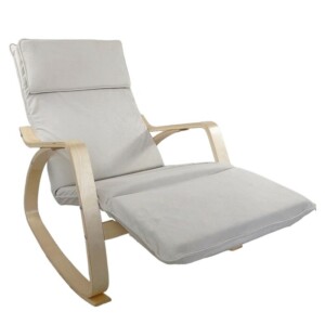 Πολυθρόνα Κουνιστή ArteLibre LUNDRA Μπεζ/Φυσικό Ύφασμα/Ξύλο 67x127x91cm - Image 2