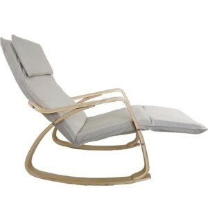 Πολυθρόνα Κουνιστή ArteLibre LUNDRA Μπεζ/Φυσικό Ύφασμα/Ξύλο 67x127x91cm - Image 3