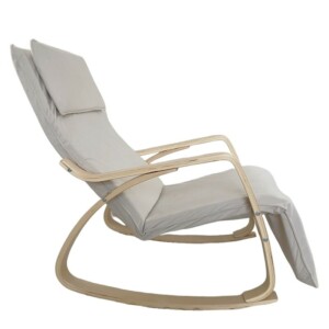 Πολυθρόνα Κουνιστή ArteLibre LUNDRA Μπεζ/Φυσικό Ύφασμα/Ξύλο 67x127x91cm - Image 4