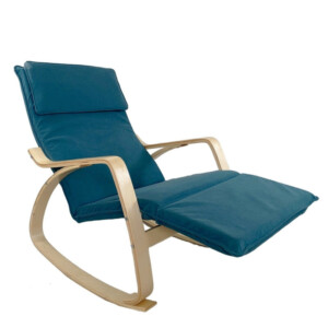 Πολυθρόνα Κουνιστή ArteLibre LUNDRA Μπλε/Φυσικό Ύφασμα/Ξύλο 67x127x91cm - Image 2