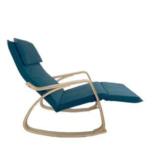 Πολυθρόνα Κουνιστή ArteLibre LUNDRA Μπλε/Φυσικό Ύφασμα/Ξύλο 67x127x91cm - Image 3