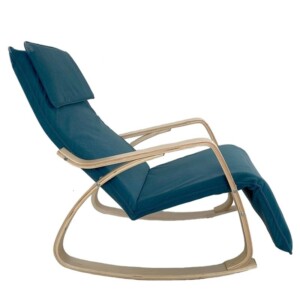 Πολυθρόνα Κουνιστή ArteLibre LUNDRA Μπλε/Φυσικό Ύφασμα/Ξύλο 67x127x91cm - Image 4