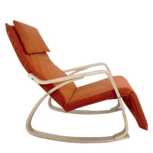 Πολυθρόνα Κουνιστή ArteLibre LUNDRA Πορτοκαλί/Φυσικό Ύφασμα/Ξύλο 67x127x91cm - Image 4