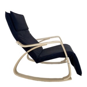 Πολυθρόνα Κουνιστή ArteLibre LUNDRA Μαύρο/Φυσικό Ύφασμα/Ξύλο 67x127x91cm - Image 3