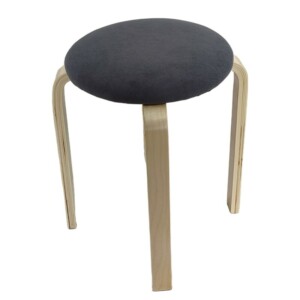 Σκαμπό ArteLibre MILOA Γκρι/Φυσικό Ύφασμα/Ξύλο 42x42x45cm - Image 2