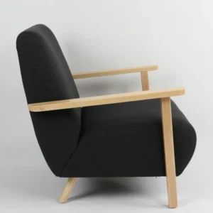 Πολυθρόνα ArteLibre GREVILLEA Μαύρο/Φυσικό Ύφασμα/Ξύλο 82x70.5x85cm - Image 2