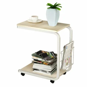 Γραφείο Λάπτοπ Βοηθητικό ArteLibre SOMATERIA Φυσικό/Λευκό MDF/Μέταλλο 51x30x56cm - Image 2