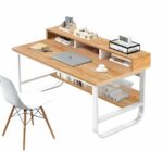 Γραφείο ArteLibre ALECTORIS Καφέ/Λευκό MDF/Μέταλλο 100x60x73cm - Image 2