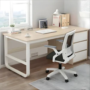 Γραφείο ArteLibre MERGELLUS Φυσικό/Λευκό MDF/Μέταλλο 120x50x74cm - Image 2