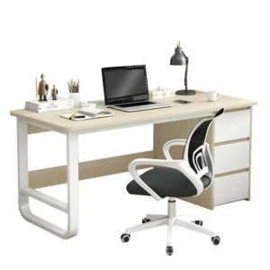 Γραφείο ArteLibre MERGELLUS Φυσικό/Λευκό MDF/Μέταλλο 120x50x74cm