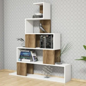 Βιβλιοθήκη ArteLibre PRUNELA Λευκό/Καρυδιά 120x22x131cm - Image 2