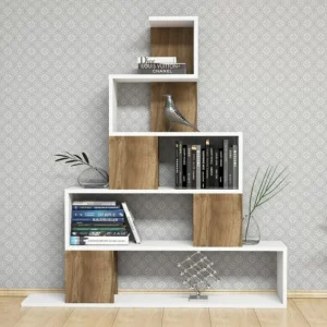 Βιβλιοθήκη ArteLibre PRUNELA Λευκό/Καρυδιά 120x22x131cm - Image 3