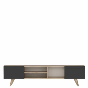 Έπιπλο Τηλεόρασης ArteLibre SKOPELOS Καρυδιά/Μαύρο 160x30x40cm - Image 3