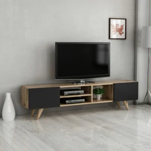 Έπιπλο Τηλεόρασης ArteLibre SKOPELOS Καρυδιά/Μαύρο 160x30x40cm - Image 8