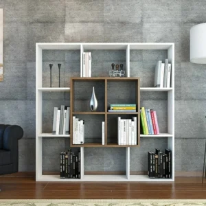 Βιβλιοθήκη ArteLibre NISIROS Λευκό/Καρυδιά Μοριοσανίδα/Μελαμίνη 136x22x136cm - Image 3