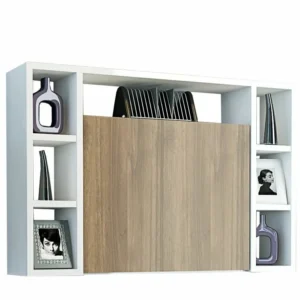 Γραφείο Τοίχου Ανοιγόμενο ArteLibre AMORGOS Λευκό/Καρυδί Μοριοσανίδα 90x20+46x60cm - Image 2