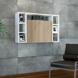 Γραφείο Τοίχου Ανοιγόμενο ArteLibre AMORGOS Λευκό/Καρυδί Μοριοσανίδα 90x20+46x60cm - Image 3