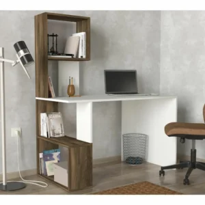 Γραφείο-Βιβλιοθήκη ArteLibre ArteLibre SIROS Λευκό/Καρυδί Μοριοσανίδα/Μελαμίνη 120x60x74/148cm - Image 3