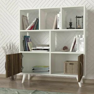 Βιβλιοθήκη ArteLibre Symi Λευκό-Σκούρο Καφέ 90x22x105cm - Image 2