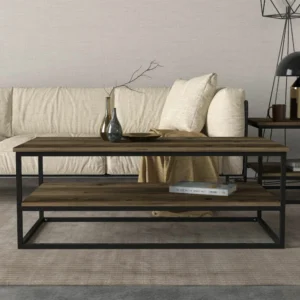 Τραπεζάκι Σαλονιού ArteLibre MYKONOS Σκούρο Καφέ/Μαύρο Μοριοσανίδα/Μελαμίνη/Μέταλλο 120x60x43cm - Image 4